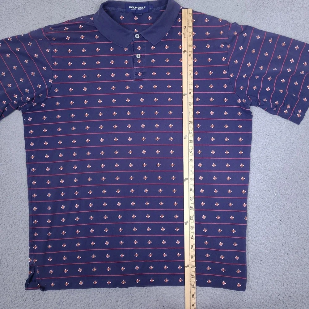 Polo Ralph‎ Lauren Golf Polo Shirt Mens Large Crest Shield Geometric Striped